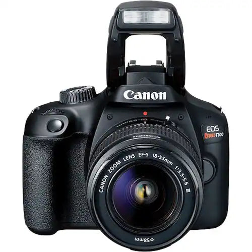Cámara digital SLR con objetivo Canon EOS Rebel T100 - 18Megapíxel - 18mm-55mm - Enfoque Automático - 6.9cm (2.7")LCD - SLR Viewfinder - 3.1x Zoom Óptico - Óptico (IS) - 5184 x 3456 Imagen - 1920 x 1080 Vídeo - Modo Película HD - LAN inalámbrica