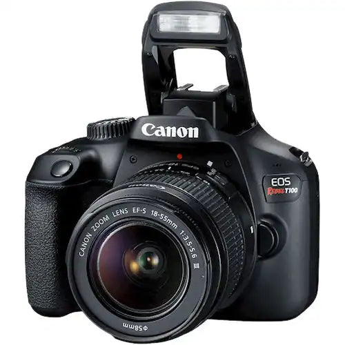 Cámara digital SLR con objetivo Canon EOS Rebel T100 - 18Megapíxel - 18mm-55mm - Enfoque Automático - 6.9cm (2.7")LCD - SLR Viewfinder - 3.1x Zoom Óptico - Óptico (IS) - 5184 x 3456 Imagen - 1920 x 1080 Vídeo - Modo Película HD - LAN inalámbrica