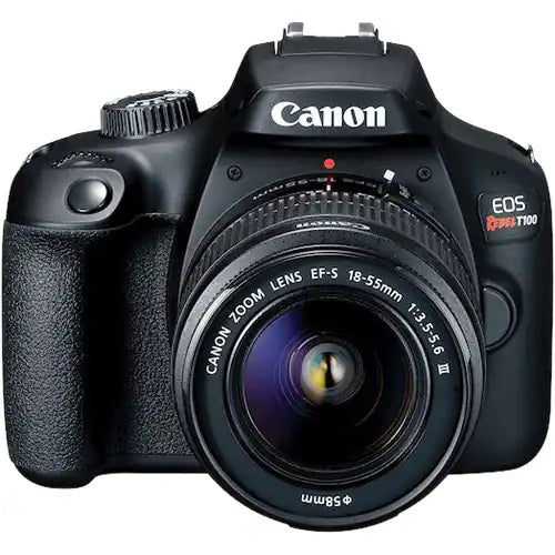 Cámara digital SLR con objetivo Canon EOS Rebel T100 - 18Megapíxel - 18mm-55mm - Enfoque Automático - 6.9cm (2.7")LCD - SLR Viewfinder - 3.1x Zoom Óptico - Óptico (IS) - 5184 x 3456 Imagen - 1920 x 1080 Vídeo - Modo Película HD - LAN inalámbrica