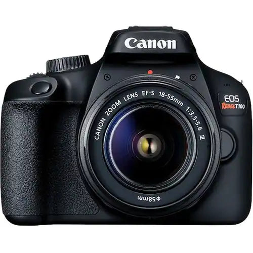 Cámara digital SLR con objetivo Canon EOS Rebel T100 - 18Megapíxel - 18mm-55mm - Enfoque Automático - 6.9cm (2.7")LCD - SLR Viewfinder - 3.1x Zoom Óptico - Óptico (IS) - 5184 x 3456 Imagen - 1920 x 1080 Vídeo - Modo Película HD - LAN inalámbrica