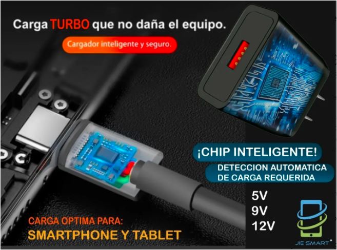 Turbo Cargador Quick Charge 3.0A USB Tipo C para dispositivos móviles