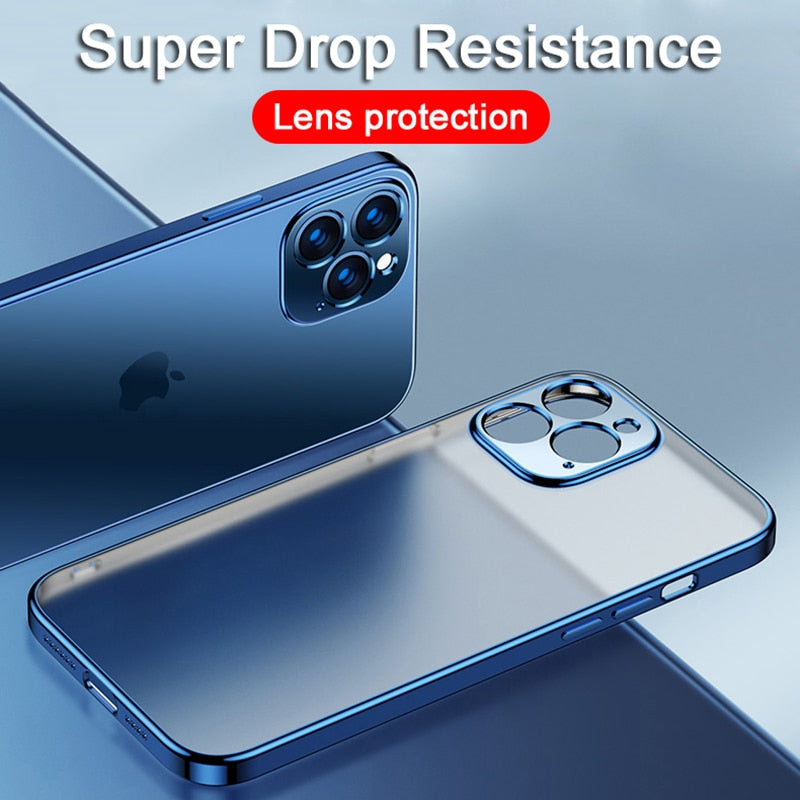 Funda transparente de silicona con marco cuadrado chapado de lujo para iPhone 11 12 13 Pro Max Mini X XR funda trasera transparente