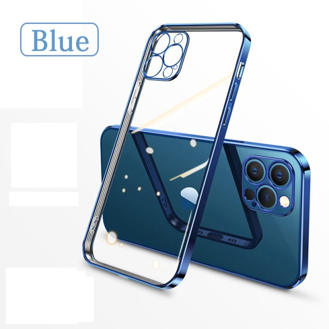 Funda transparente de silicona con marco cuadrado chapado de lujo para iPhone 11 12 13 Pro Max Mini X XR funda trasera transparente