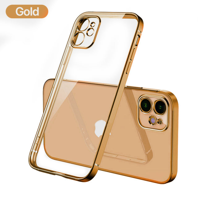 Funda transparente de silicona con marco cuadrado chapado de lujo para iPhone 11 12 13 Pro Max Mini X XR funda trasera transparente