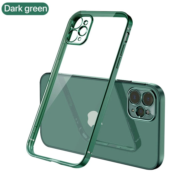 Funda transparente de silicona con marco cuadrado chapado de lujo para iPhone 11 12 13 Pro Max Mini X XR funda trasera transparente
